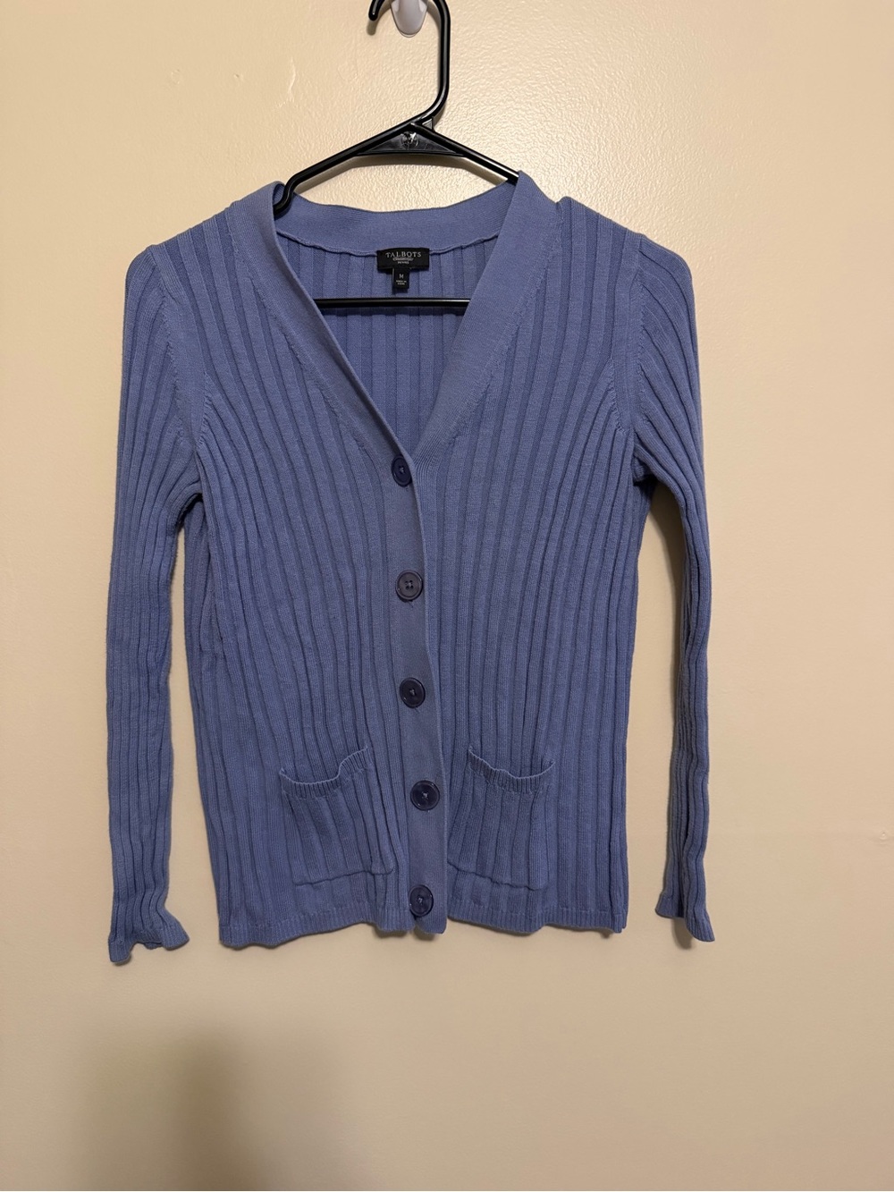 Talbots Ribbed V-Neck Button Cardigan - Periwinkle Blue